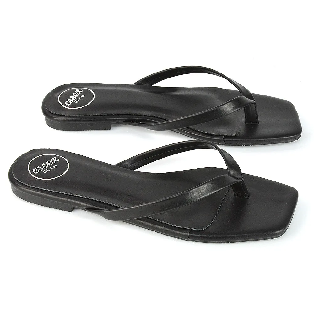 CODY FLAT SLIP ON SQUARE TOE THONG FLIP FLOP SANDAL SLIDES IN STONE SYNTHETIC LEATHER