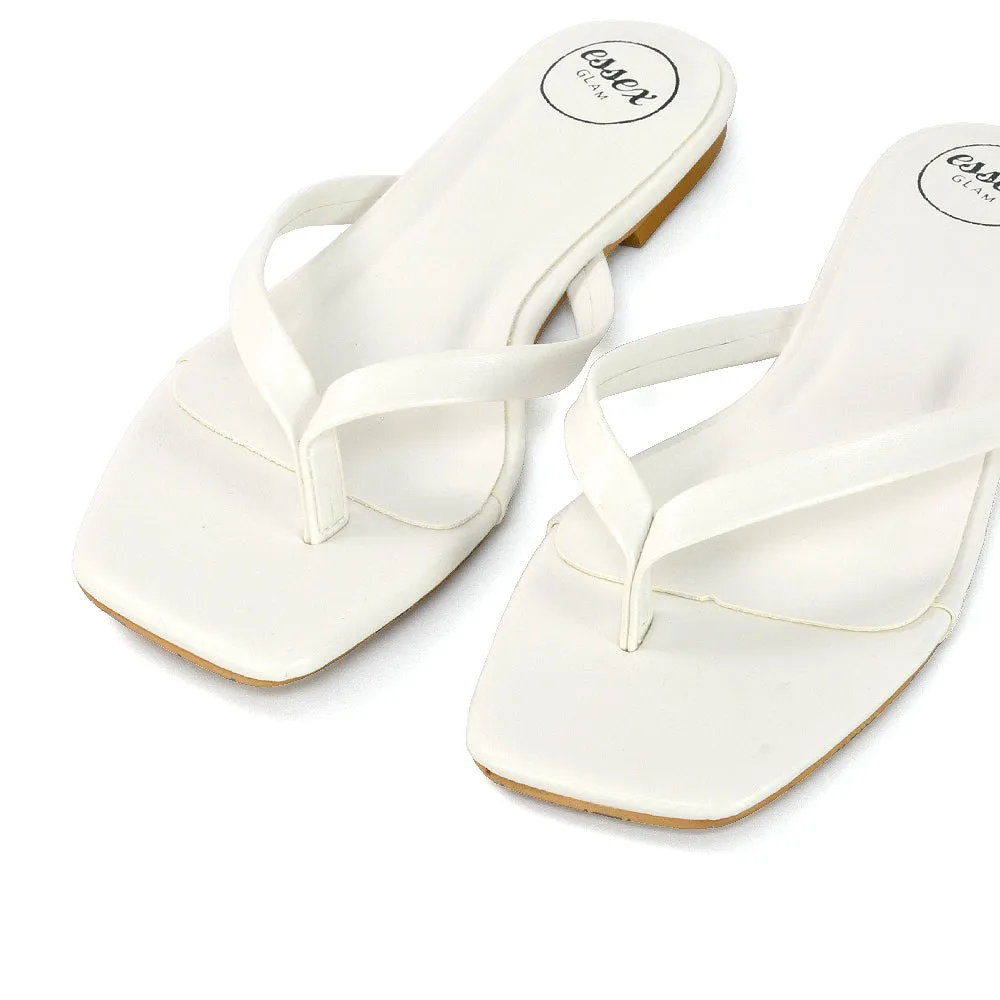 CODY FLAT SLIP ON SQUARE TOE THONG FLIP FLOP SANDAL SLIDES IN STONE SYNTHETIC LEATHER