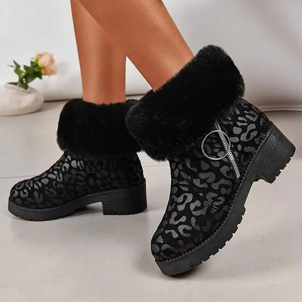 Women's Leopard Print Plush Ankle Boots 59876398C